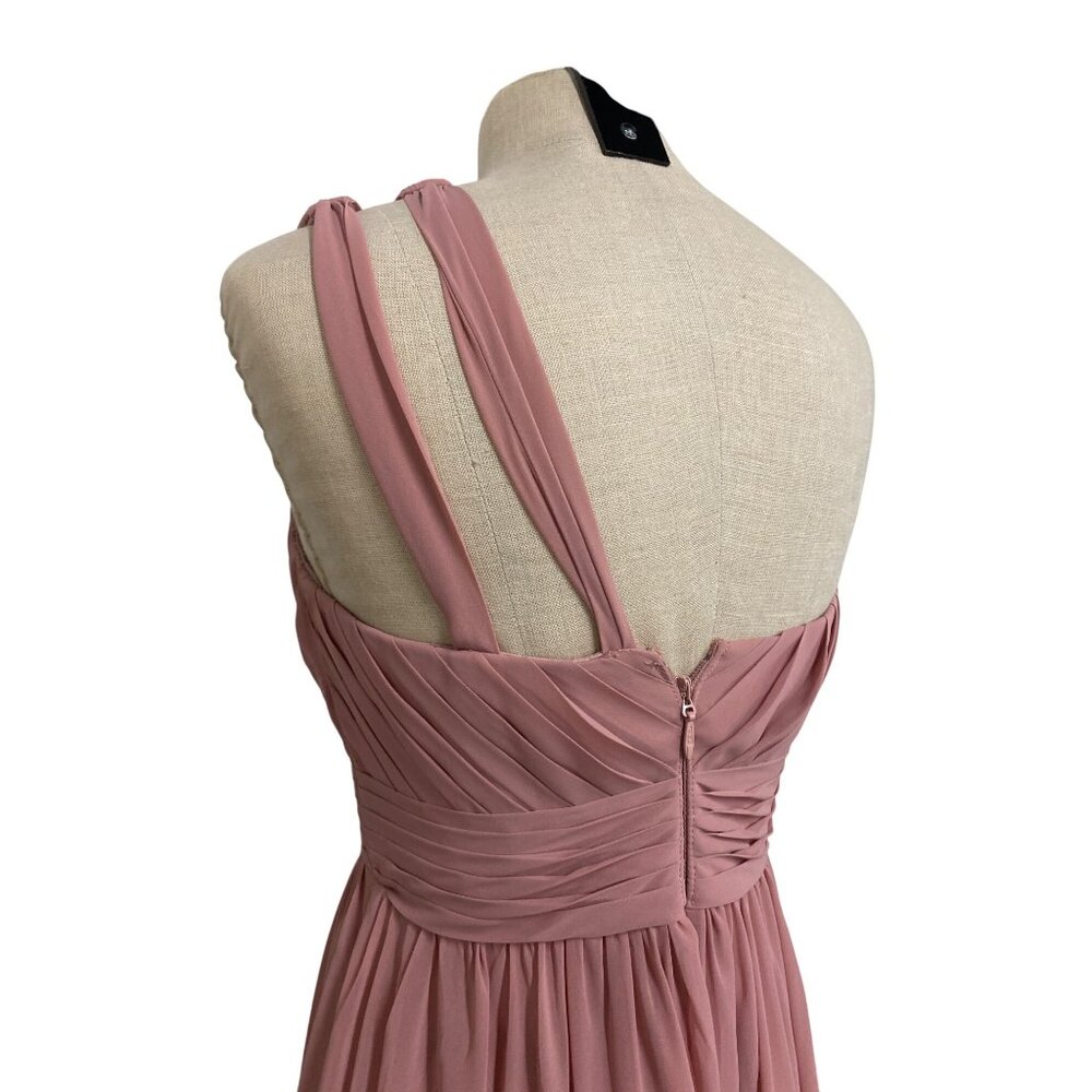 Azazie Womens A2 One-Shoulder Pleated Gown Blush Pink - Picture 9 of 16